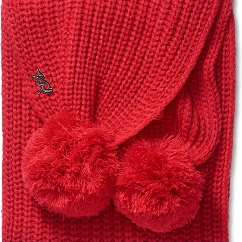 Karl Lagerfeld Vibrant Red Scarf with Pom Poms ❤️ - Picture 2 of 3